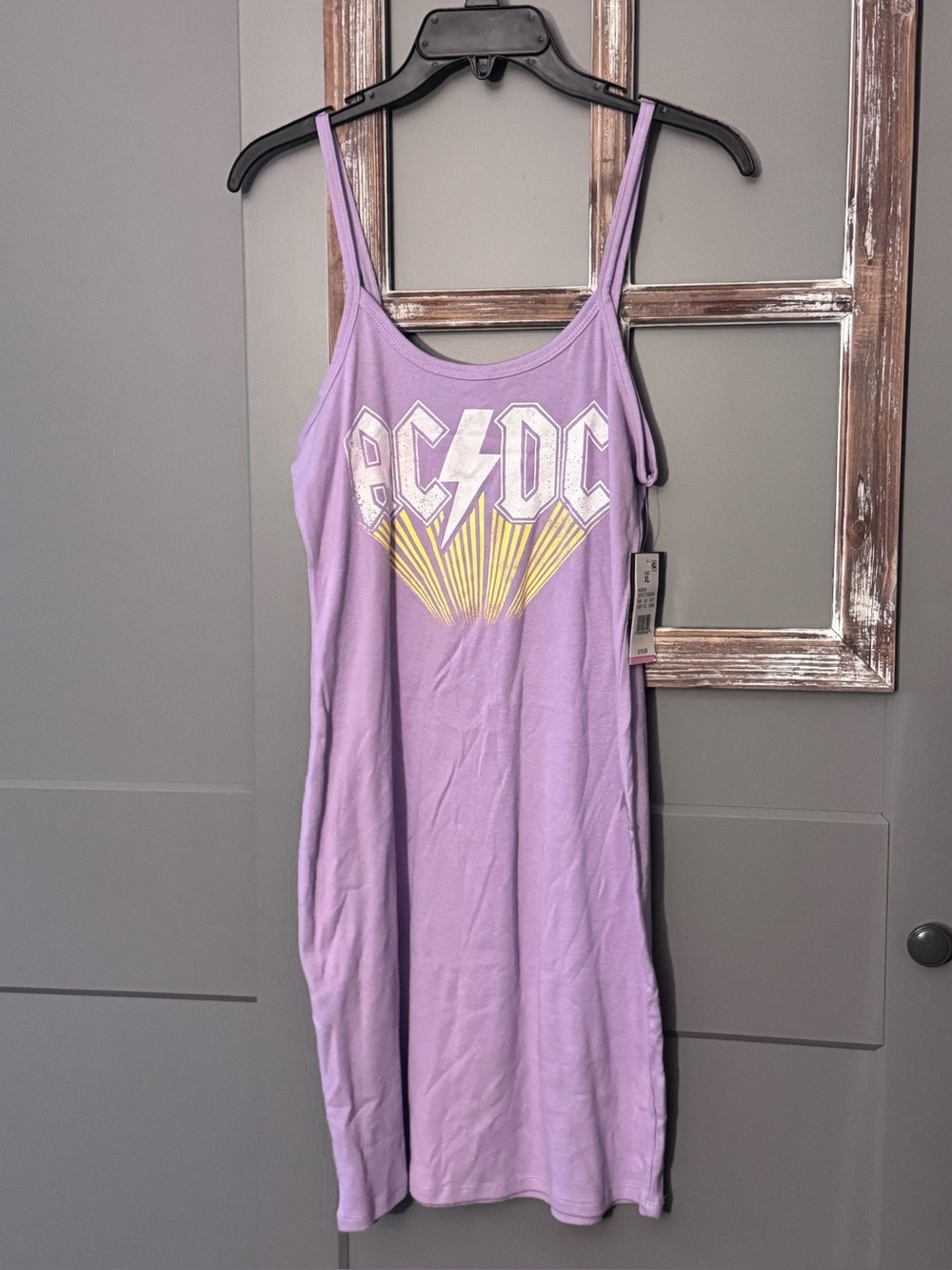 AC/DC Lavender Graphic Slip Dress with Yellow Logo